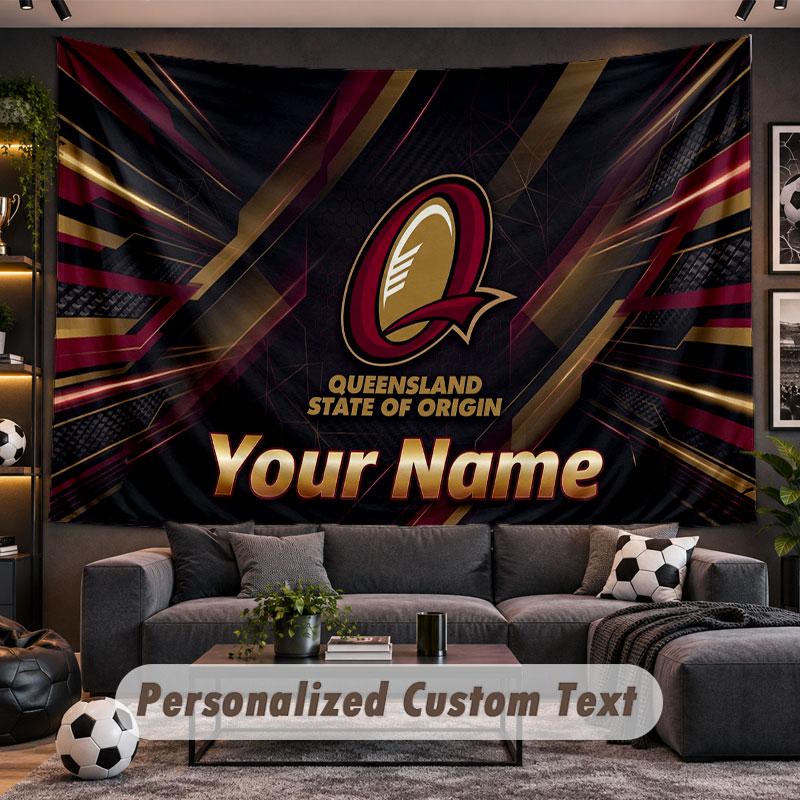 Wall Hanging Tapestry Custom NameQueensland Maroons Pattern Personalized Printed Fabric Wall Decor