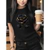 Womens Black Rose Print Crew Neck Short Sleeve Casual T Shirt Spring Summer Fashion Gift Top