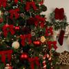 12pcs/set Velvet Velvet Ribbon Bow Red Christmas Tree Decoration  Indoor Outdoor Decorations