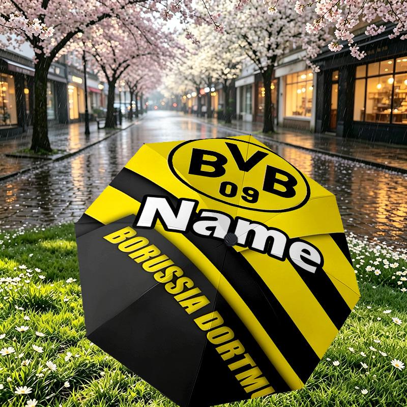 Custom Name Personalized Borussia Dortmund Print Umbrella, Auto Open Close, 8‑Rib Sturdy Frame, Commute Camping Hiking Use, Birthday Gift