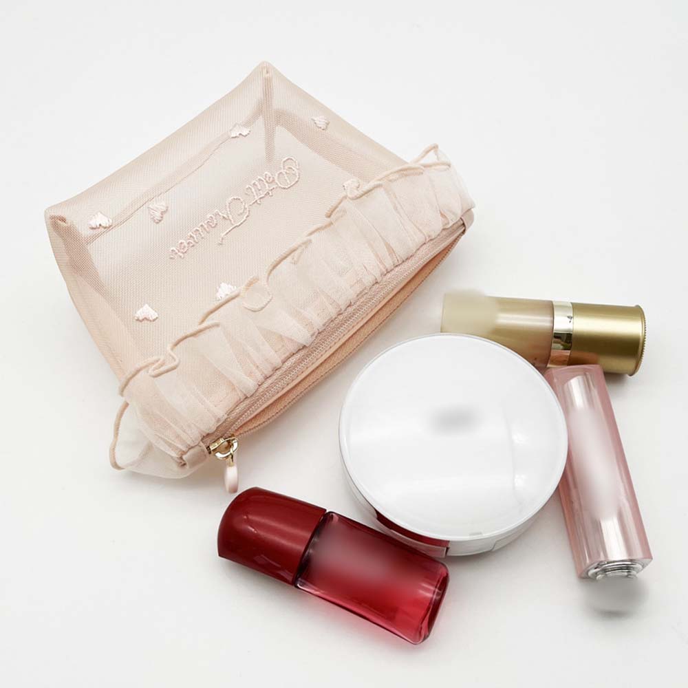 Zipper Mesh Coin Purse Cosmetic Case Embroidered Makeup Bag Simple Mesh Storage Bag  Travel