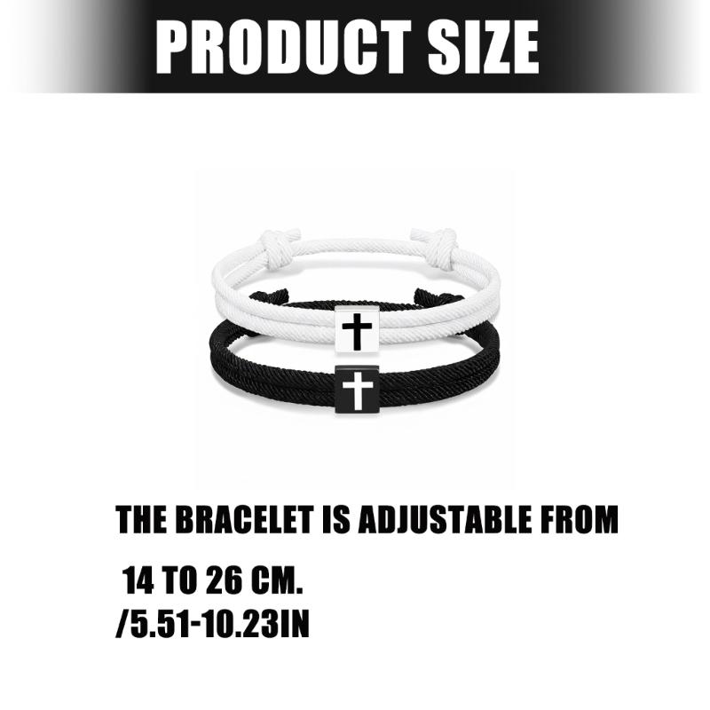 Pack of 2 Adjustable Christian Crosses Bracelets Handmade Wristband Religious Gift for Couples Baptism Birthday
