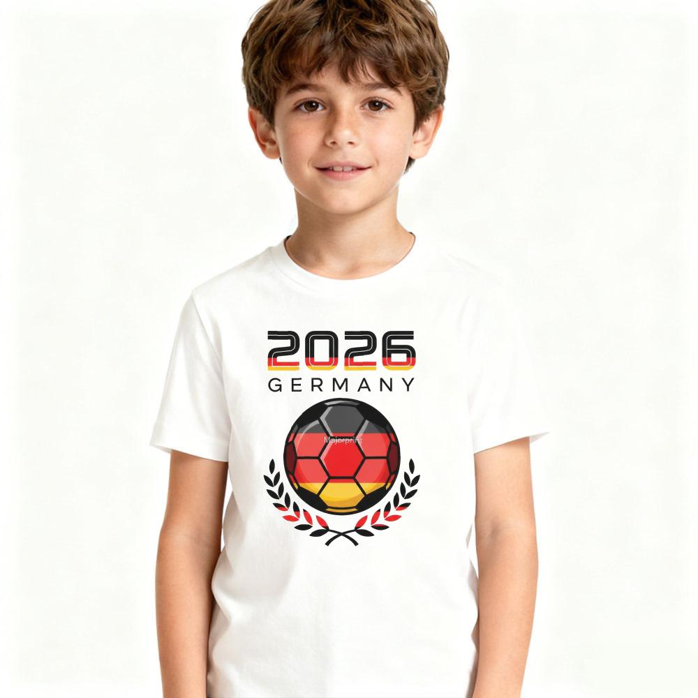2026 Germany Soccer Graphic Tee Kids Polyester Short Sleeve Soccer Fan Boys and Girls Top Soccer Party Supplies Casual Daily Outfit