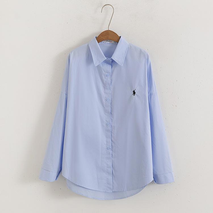 Spurs Embroidered Blue Shirt Women's Long Sleeve Loose Design Shirt
