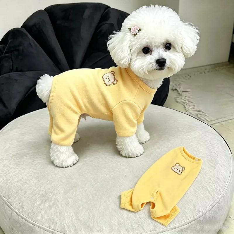 Pet Dog Winter Warm Pajamas With Belly Cover Four-Legged Soft Fleece Sleepwear Small Breeds Like Teddy Bichon
