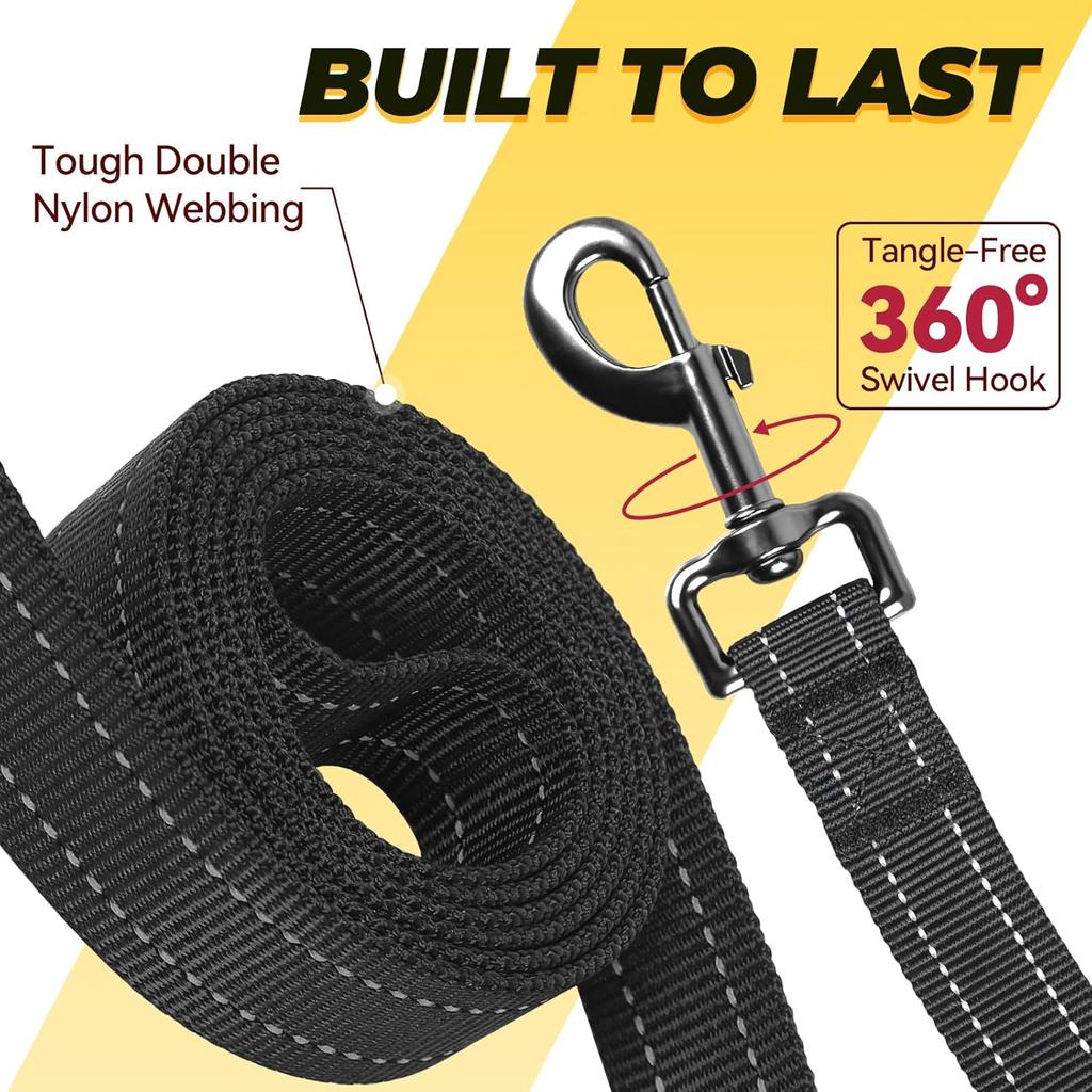 VIVAGLORY Twingrip Dog Leash, Double Handle Dog Leash for Training & Walking with Traffic Handle & 2 Loop, Traffic Control Reflective Heavy Duty for