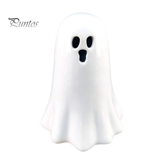Home Decor Accent Ceramic Hollow Ghost Night Light, Cute Halloween LED Glow Lights Lamp, White Ceramics Figurine for Holiday Party Decoration
