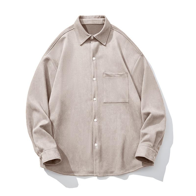 Light Luxury Men's Suede Solid Color Long-sleeved Shirt Men's Autumn New Trendy Brand Loose Drape Shirt Jacket
