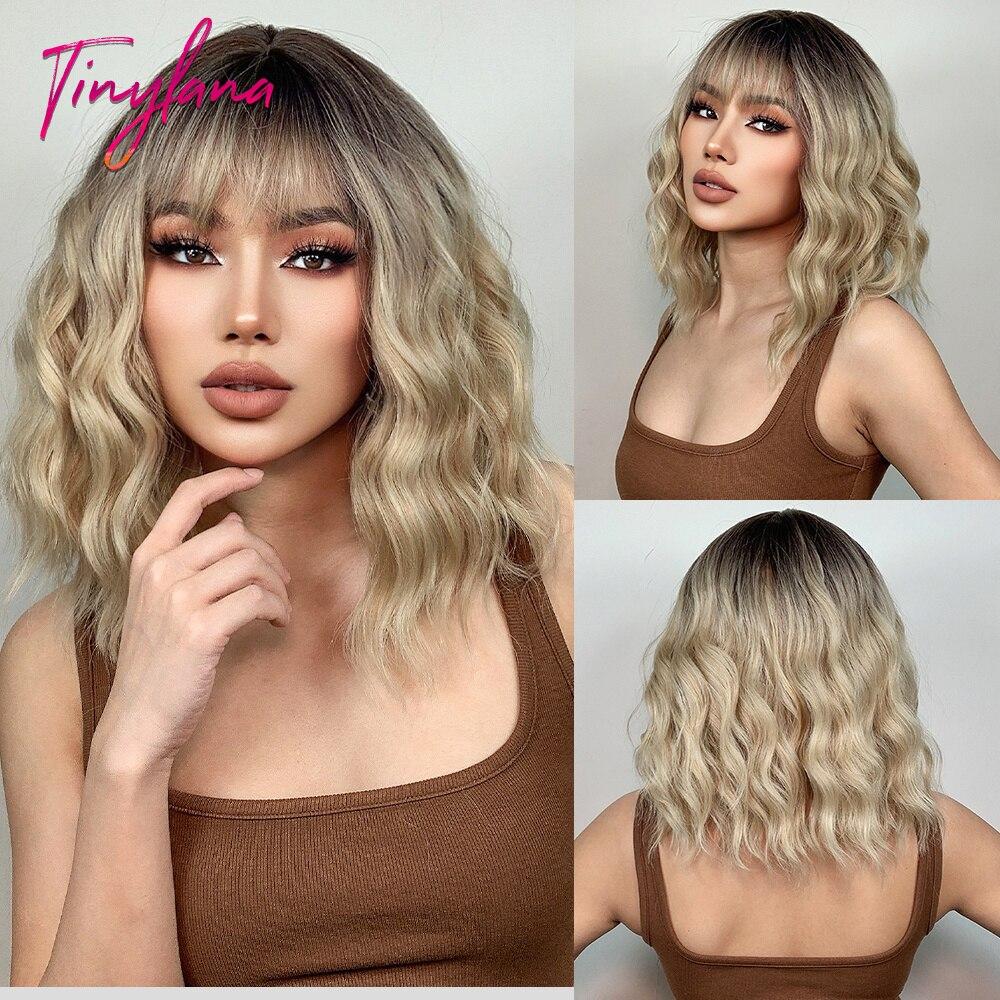 Curly Short Dark Brown Wave Synthetic Wigs for Women Afro Daily Black Brown Natural Hair Wig Middle Part Cosplay Heat Resistant