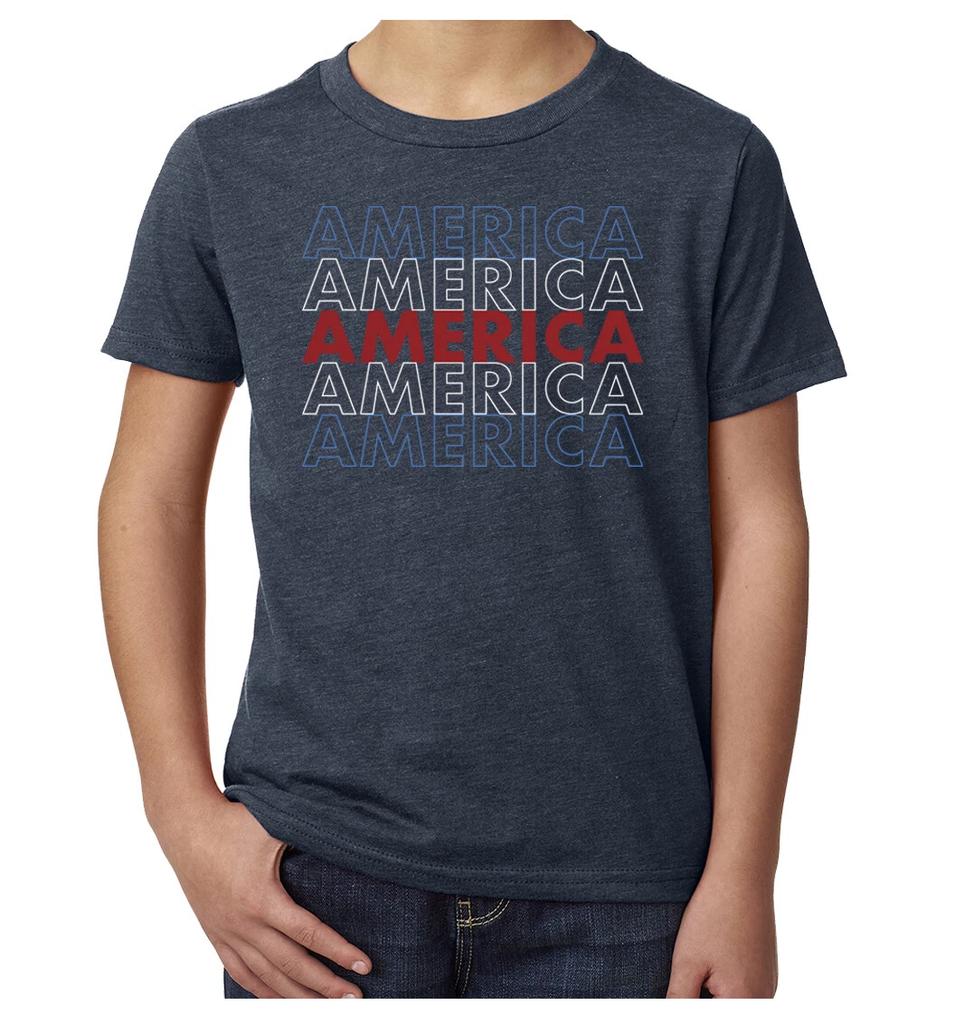 America Red White and Blue Men's T-Shirt, 4th of July T-Shirts for Kids