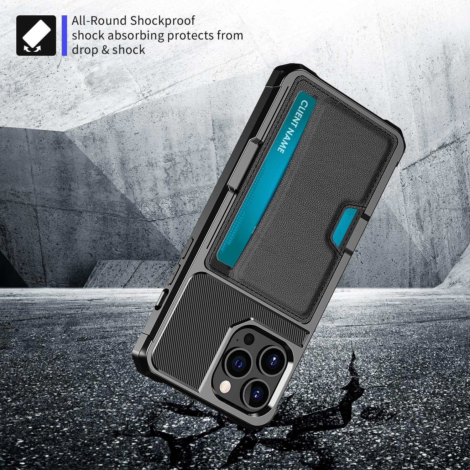 

For iPhone 15 Pro Max ZM02 Card Slot Phone Shell Four Corners Anti-drop PU Leather Coated TPU Case A