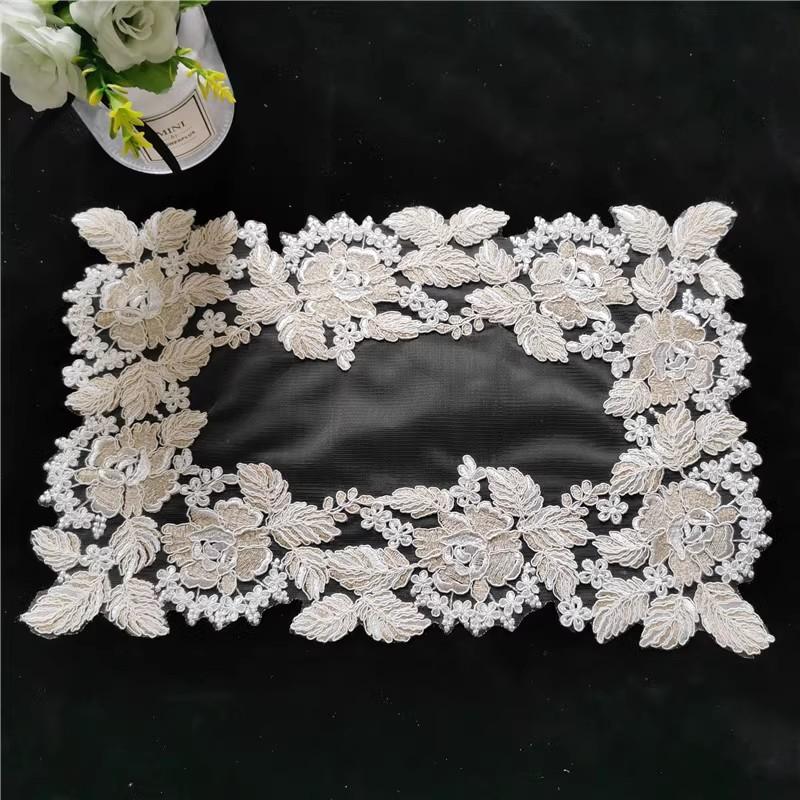 NEW mesh Rose flower embroidery table place mat cloth Wedding Christmas party placemat kitchen Table decoration and accessories