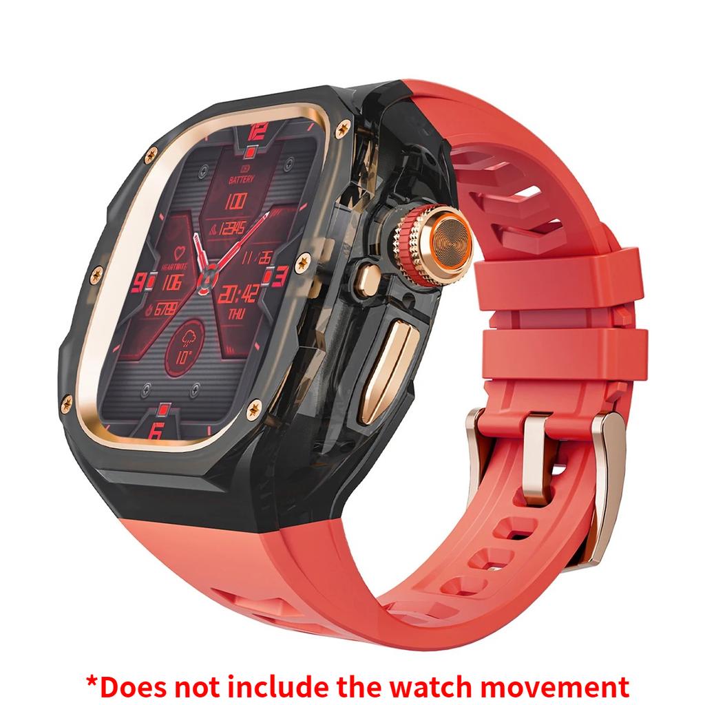 Prabangus modifikacijų rinkinys Apple watch Ultra 3/2/1 49mm Sportinis guminis dirželis+Dėklas Iwatch ultra 49mm Skaidrus Glacier dėklas Modifikavimo rinkinys