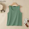 ZANZEA Women Casual Round Neck Solid Color Sleeveless Cotton Vest Tank Tops