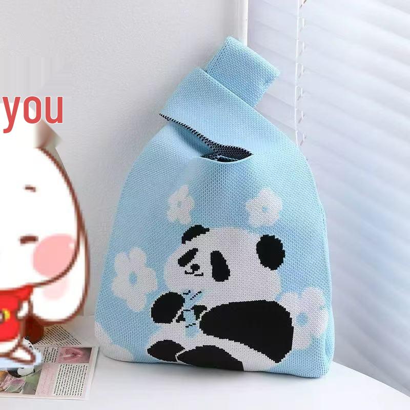Handmade Cute Panda Knitted Tote - Versatile Women's Woven Handbag