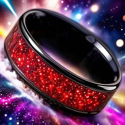 Stainless Steel Black Red Shimmer Starry Sky Ring - Unique High-Quality Gift