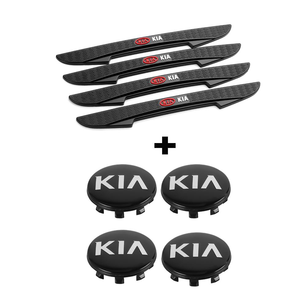 AABIY1 4Pcs Car Wheel Center Hub Cap With  Crash Anti Collision Protector Strip For KIA Sportage GT RIO Ceed Picanto Pegas Sorento Niro