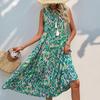 New European American Style Summer Abstract Print Midi Dress for Beach Vacation