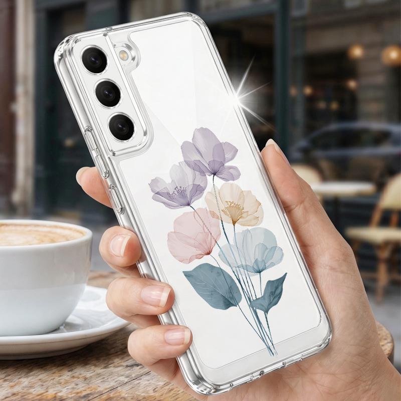 White Flowers Print Case For Samsung A57 S26 Ultra A37 A17 A56 A36 A26 A16 A55 A35 A25 A15 A54 5G S21 FE S22 S23 S24 S25 Plus Clear TPU Soft Cover
