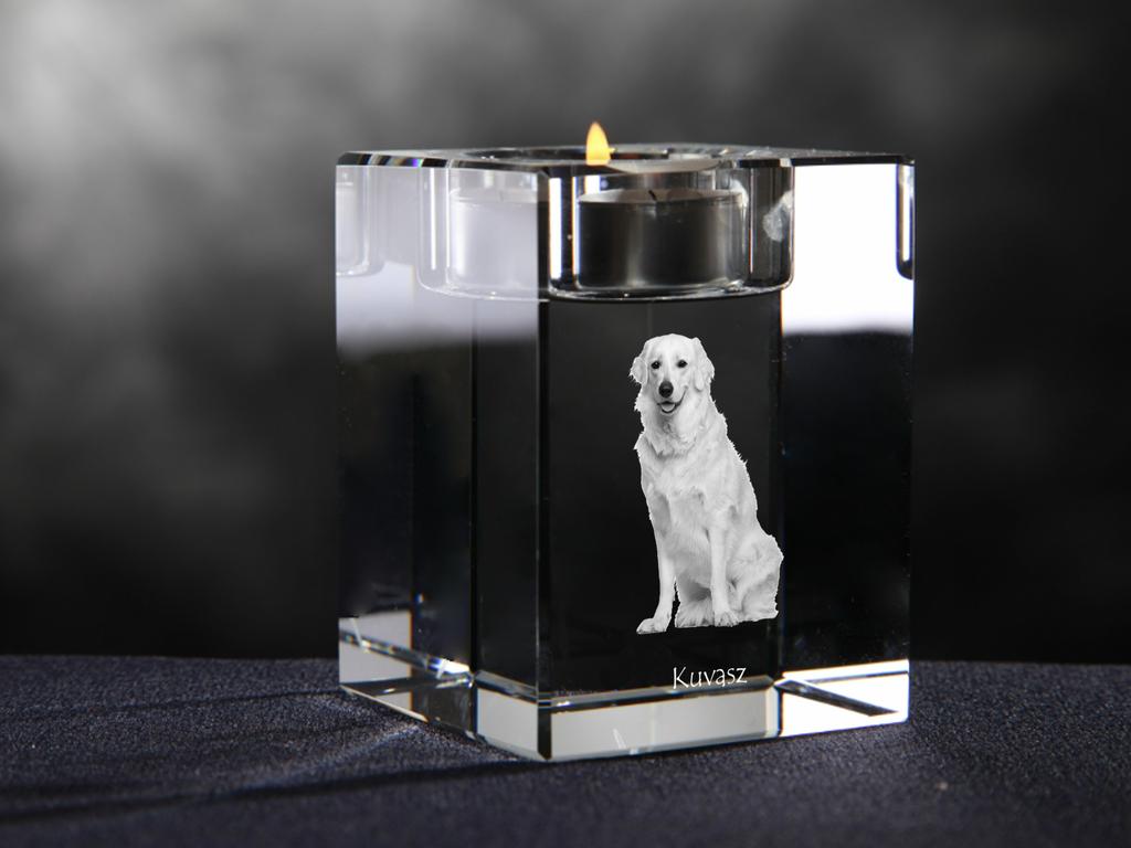 Kuvasz – Candle holder with dog photo, crystal tealight holder | Art-Dog