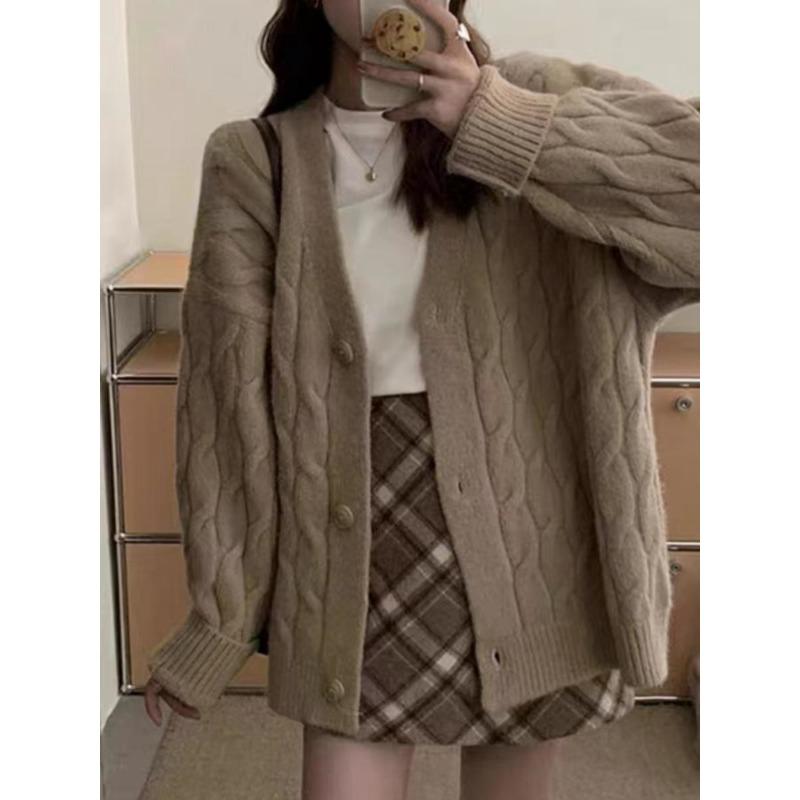 YYFS Women's Fashion Casual Fall Winter Solid Color Print Long Sleeve V-Neck Sweaters