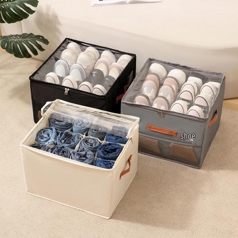 Foldable Fabric Organizer Box with Lid: Multifunctional, Divided Compartments for Underwear, Panties, Shoes, or Sundries.