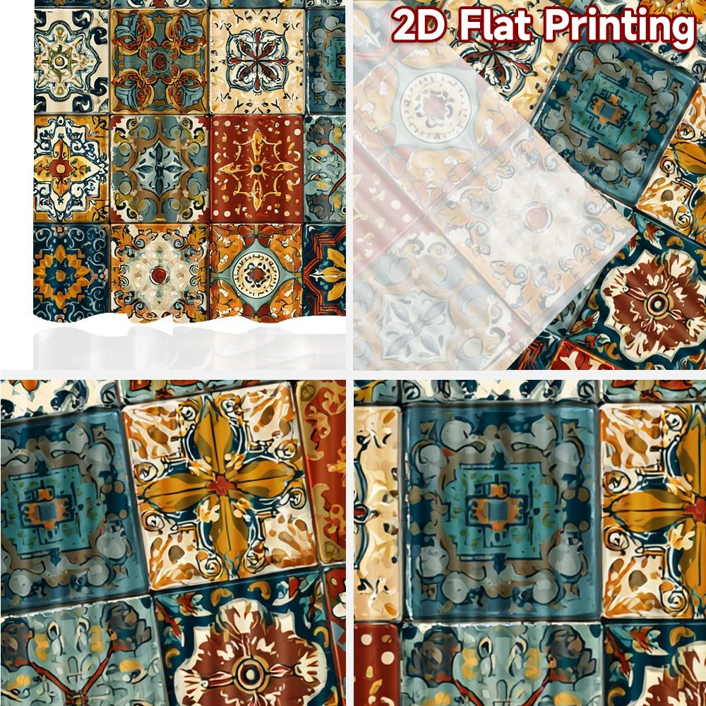 2pcs, 2D FLAT PRINTING Curtains (Without Rod) Mosaic Harmony Minimalist Holiday Curtains Versatile Durable Polyester Curtains