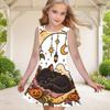 Girls Round Neck Sleeveless A Line Flared Dress Halloween Cartoon Black Cat Pumpkin Printed