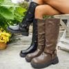 Fashion Chunky Platform Biker Boots for Women 2025 Autumn Winter Knee High Boots Woman Fashion Belt Buckle PU Leather Long Botas Mujer