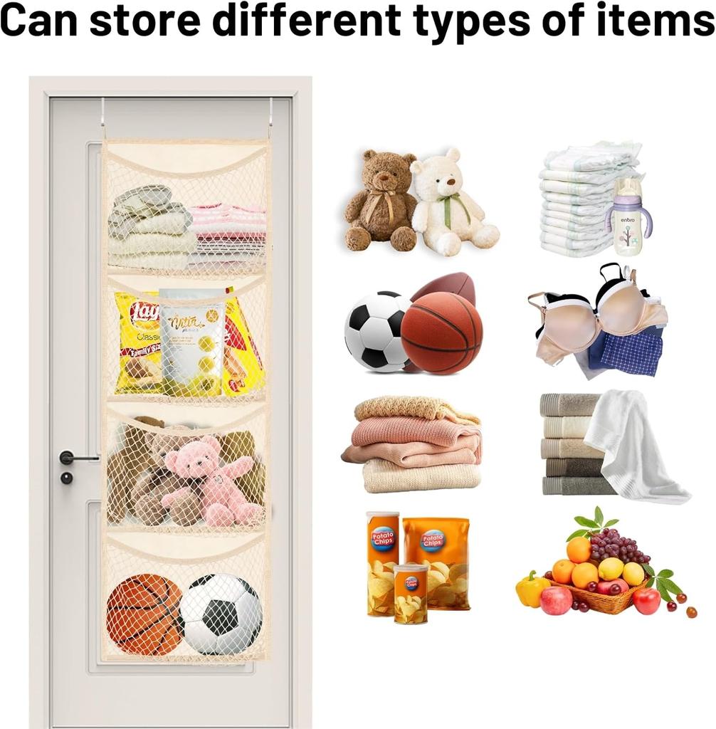 Over The Door Stuffed Animal Storage, Cotton Toy Organizer for Storage Plush Toys,Baby Supplies, Stuffed Animal Holder with 4 Large Pockets