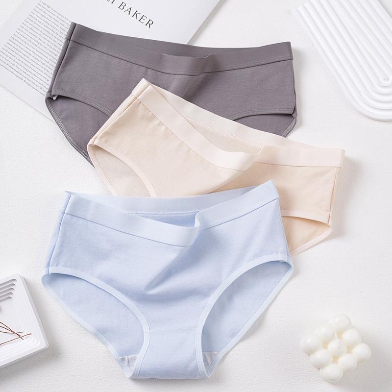 Women's Pure Cotton Underwear Mid Waist Briefs Breathable Hip Hugging Triangle Panties