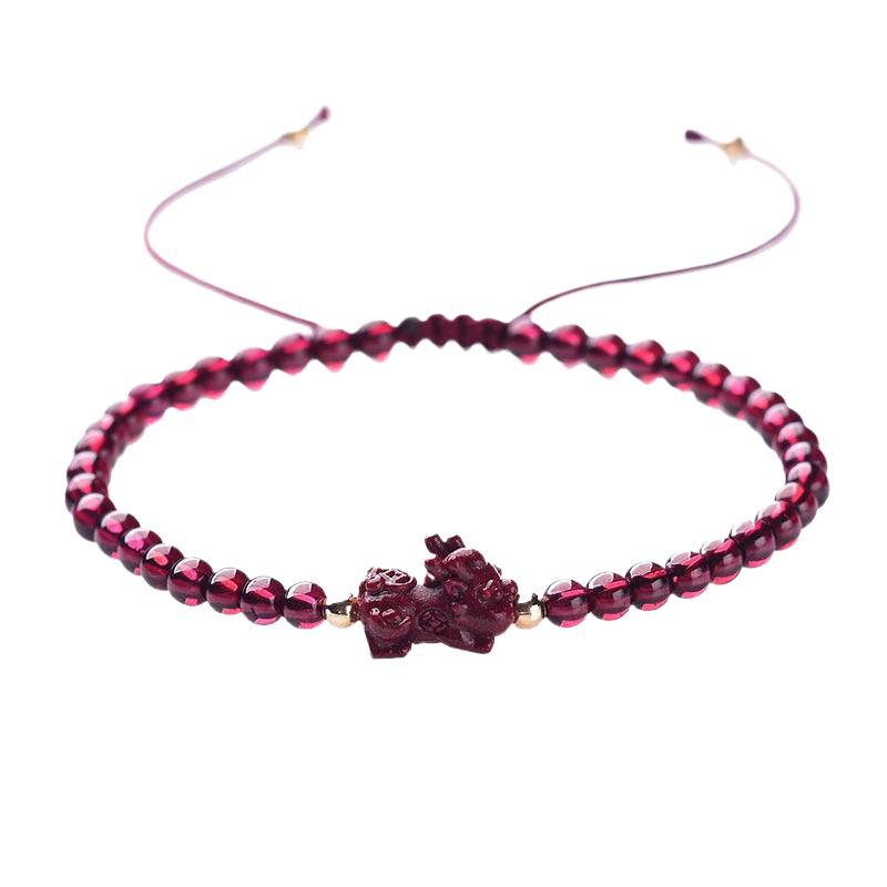 7A Natural Garnet Cinnabar Pi Xiu Women's Bracelet with Raw Ore Purple Gold Sand Elements