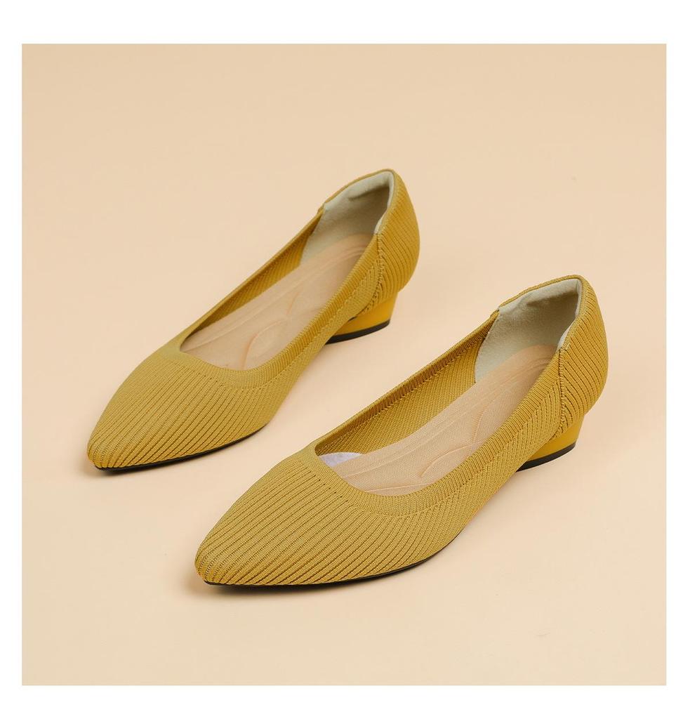 B35-3 Pointed Toe Low-Cut Chunky Heel Breathable Plus Size Striped Knit Shoes