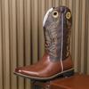 Bocanci din Piele Western Cowboy pentru Bărbați Mărimi Mari - Trendy High-top, Stil Retro Britanic de Călărie