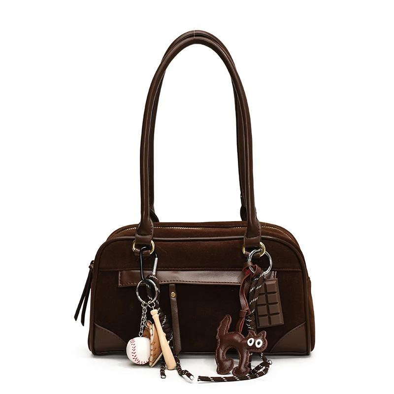 

Небольшие сумки-тоуты из нубука для подмышек, женская сумка через плечо для женщин, зимняя новая тенденция 2024 года, сумки и кошельки Y2K кофейный