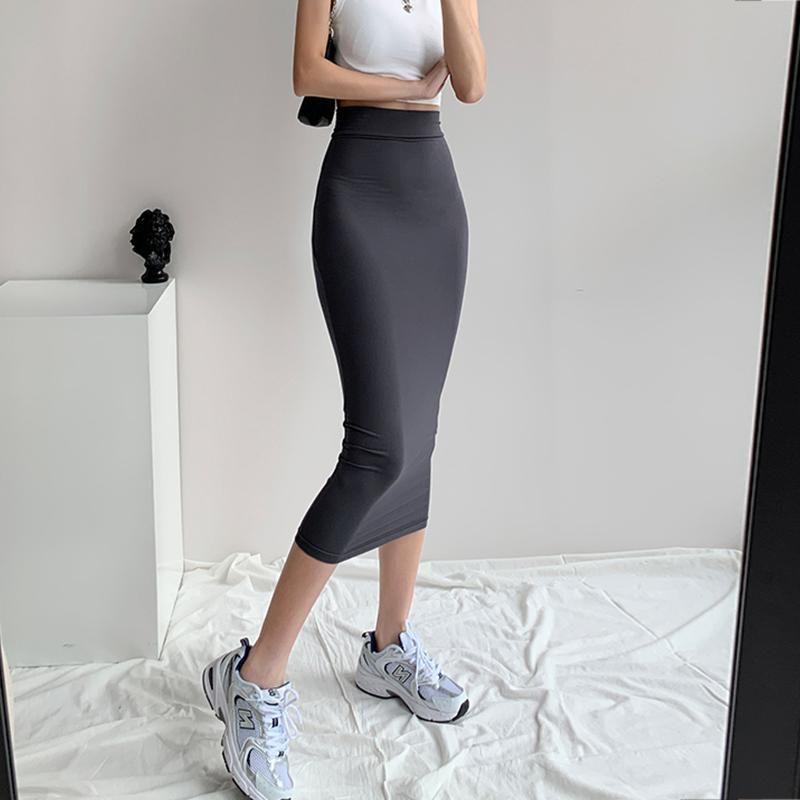 

Fashion Ins Stretch Mid Length Sexy Skirt Smoke Gray Within L130