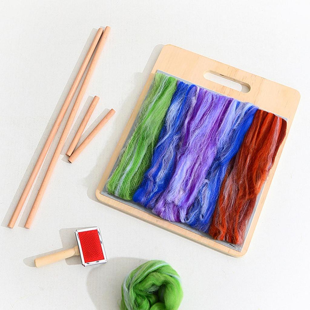 1Set Wool Blending Board Carding Brush Set with 2 Wooden Sticks Fiber Blending Board for Mix Color Fiber DIY Projects