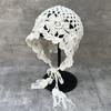 Grassland Tourism Hand-Woven Hollow Bald Hat Women Pullover Hat Fringed Headdress Three-Dimensional Flower Knitted Hat Summer