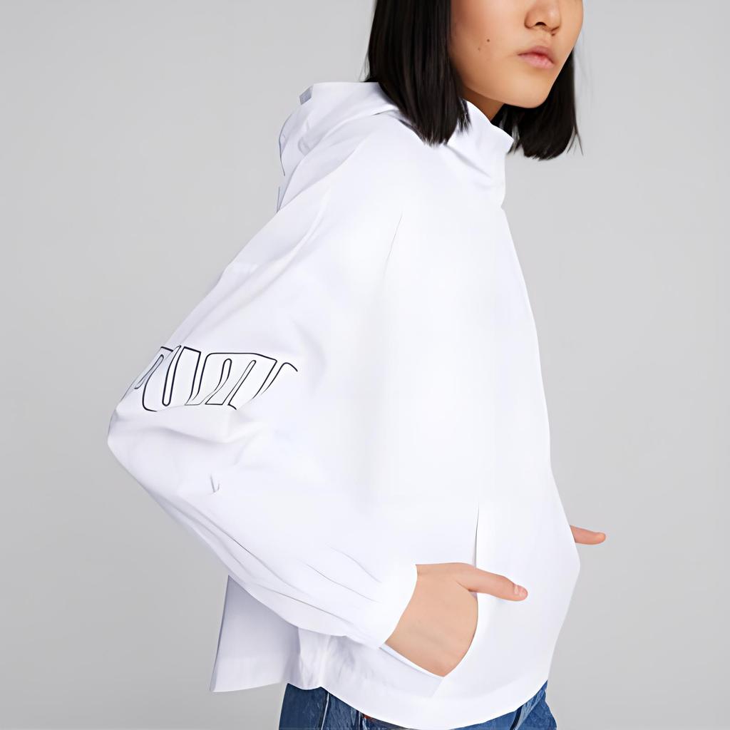 Puma Letter Logo Print Half-Zip Hooded Fashion Versatile Jacket Women Jackets White 683797-02
