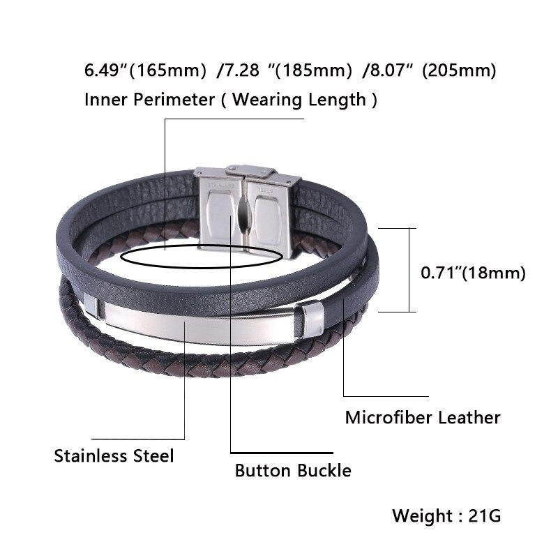 New Fashion Men Leather Bracelets Classic Leather Design Stainless Steel Chain Link Cuff Charm Bracelets