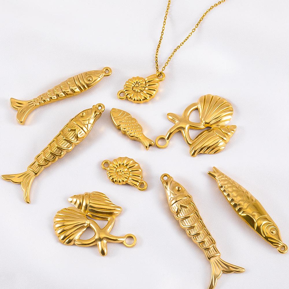 2pcs Stainless Steel Enamel Gold Plated 3D Fish Charms Star Shell Pendants DIY Boho Necklace Bracelet Earrings Jewelry Findings