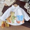 Cute Boys White Shirt With Cartoon Animal Print Fresh Casual Long Sleeve Top For Kids