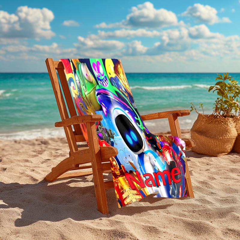 Personalized customized proof beach towel with Astro Bot  pattern - soft, absorbent, quick-drying, perfect swimming, camping&bathing