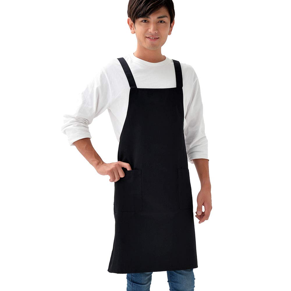Fabrizm Japanische Küchen-Knie-Rücken 1493zbk Schürze, Länge, Kreuz, T/C Köper, Schwarz,