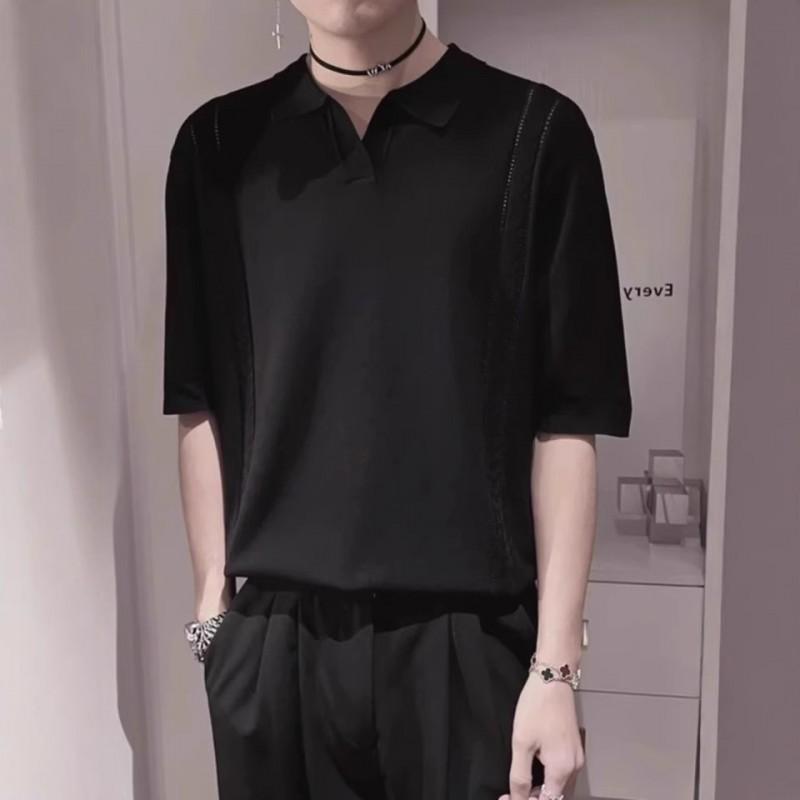 Mens Slim Fit Polo Shirt Breathable Thin Knit Tee Casual Fashion Top Daily Wear