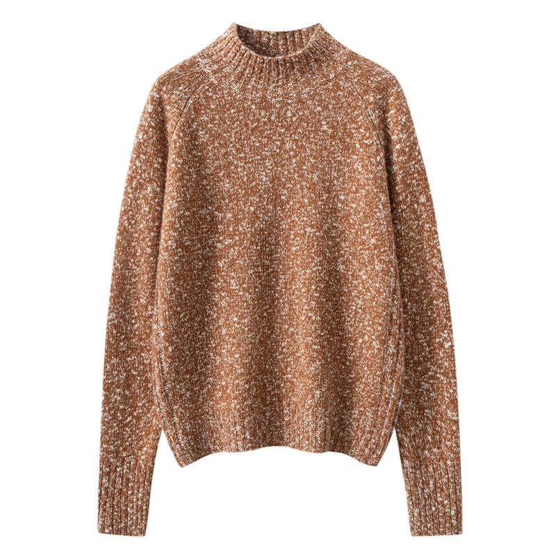 Women's Korean Style Floral Yarn Cashmere Sweater - Autumn/Winter Half-High Collar Loose Slimming Pullover