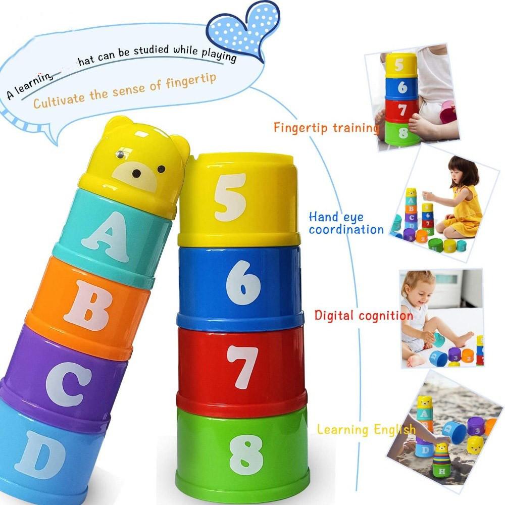 Kids Bathroom Stacked Cups Set Toys Water/Beach Games Tool Cup Stacking Educational Toys for Baby Bathtub Toddlers Birthday Gift