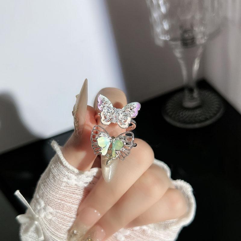 Exquisite Niche Mori Sweet Enamel 3D Butterfly Open Ring Alloy Cold‑Wind Spice‑Girl High‑End Dating Holiday Gift