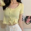 Korean Style Summer Spring Lace T-shirt Button Crop Top Slim Fit Knitted Cardigans