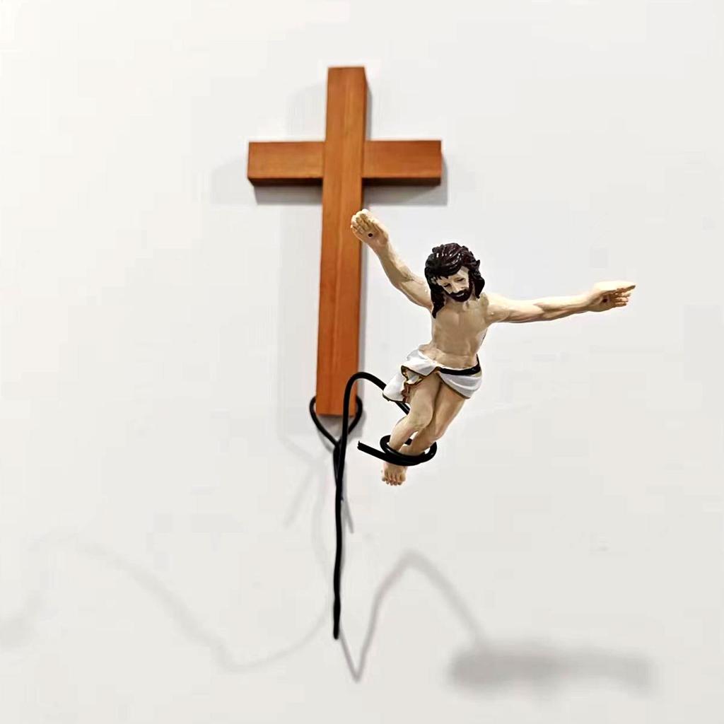 Bunge Crocifisso di Gesù Resina Presepe di Pasqua Figura di Gesù Cristo che Salta Croce Cristiana Decorazione per Casa Chiesa